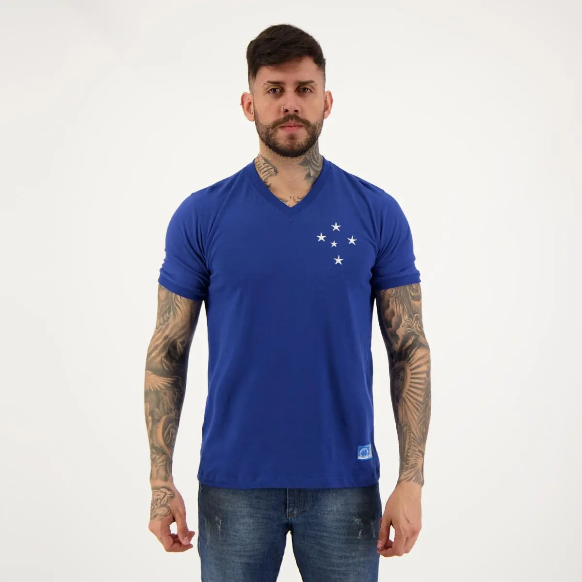 CAMISA RETRO CRUZEIRO 1976 ESCUDO BORDADO, MASCULINA