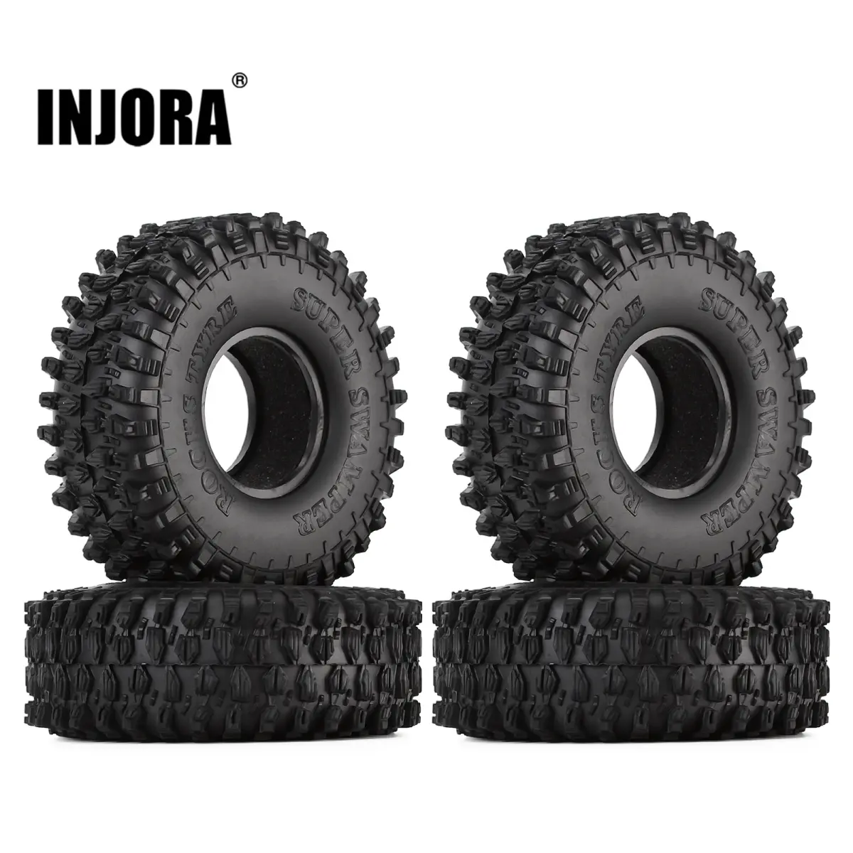Injora 4 peças 120mm 1.9 "pneus de borracha para rocha, pneus de roda para carro crawler 1:10 rc axial scx10 90046 axi03007 trx4 redcat gen8
