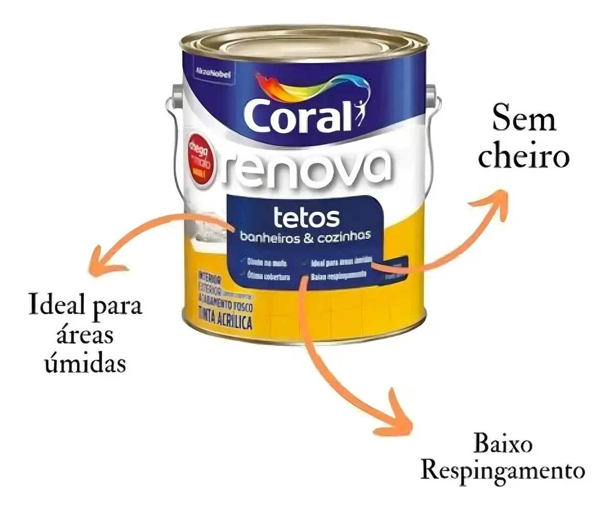 Tinta Coral Renova Tetos Banheiros E Cozinhas 900ml - Branco thumbnail 3