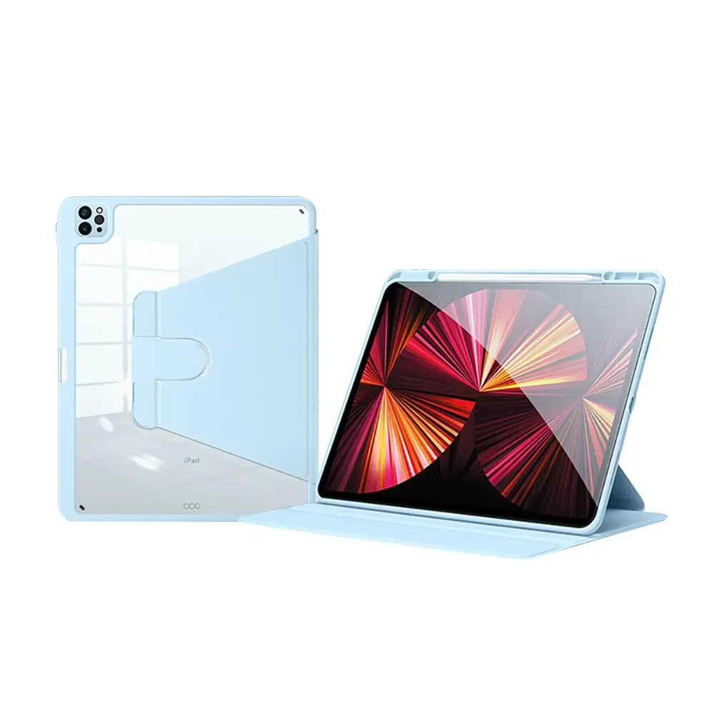 Case for iPad (A16) 11th Gen 11" 2025 & iPad 10th Gen 10.9" 2022, Clear Lightweight Shockproof Tri-Fold Stand Cover with Pencil Holder (Azul)
