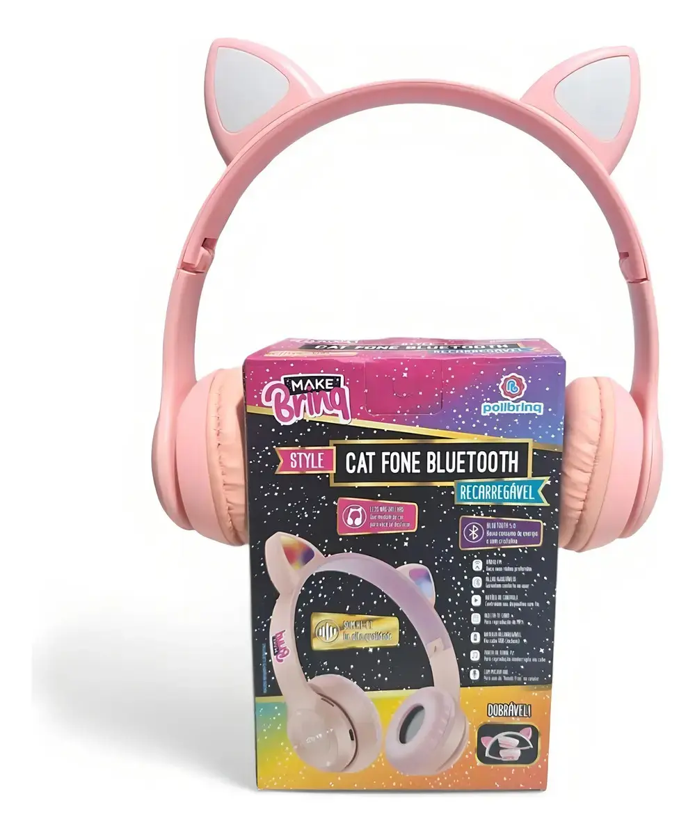 Fone Ouvido Bluetooth Infantil Mini Cat Fone Orelha Gato Led - 1