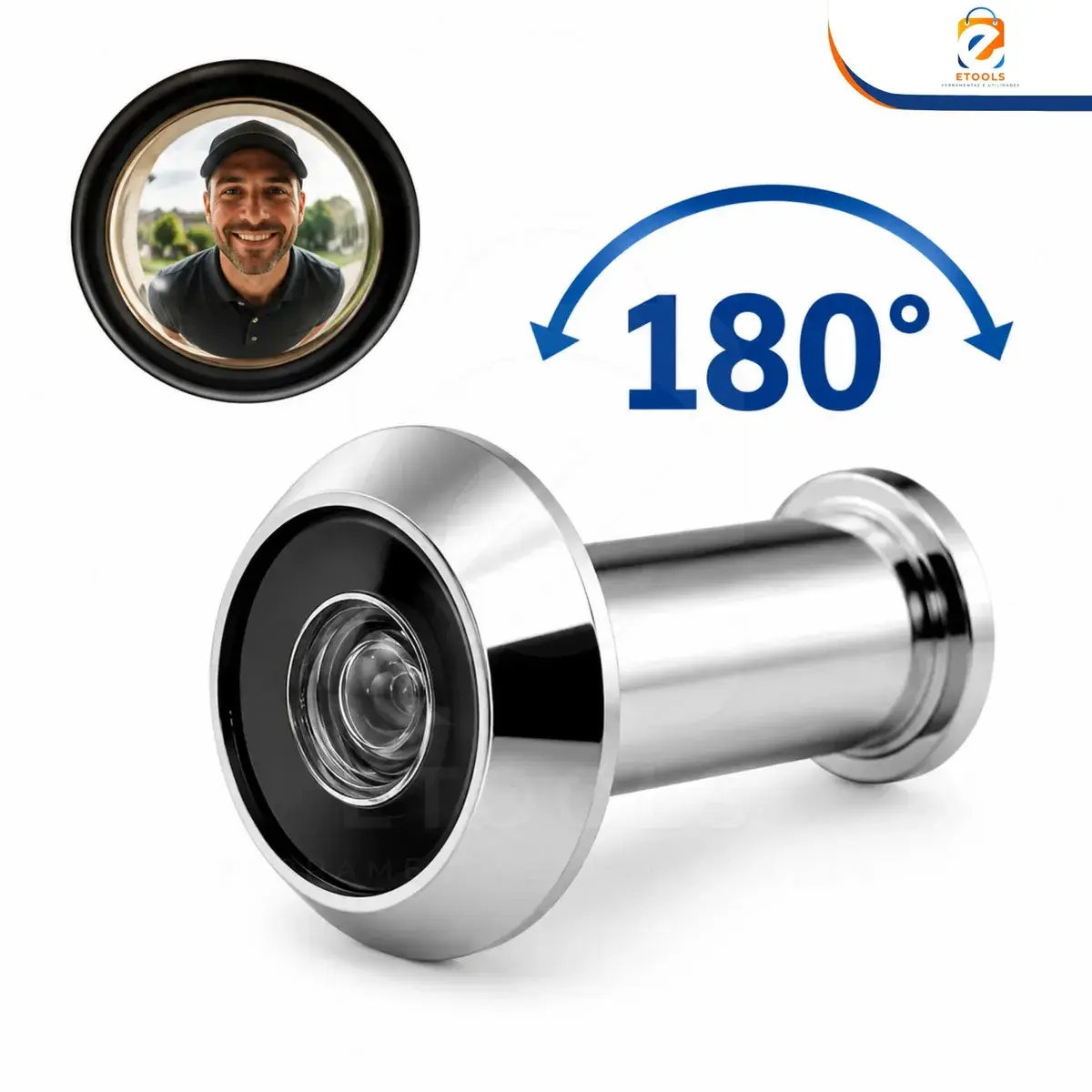 Visor Olho Mágico Cromado Etools Ferramentas Latão Para Portas 35 a 52mm Portão 180 Graus