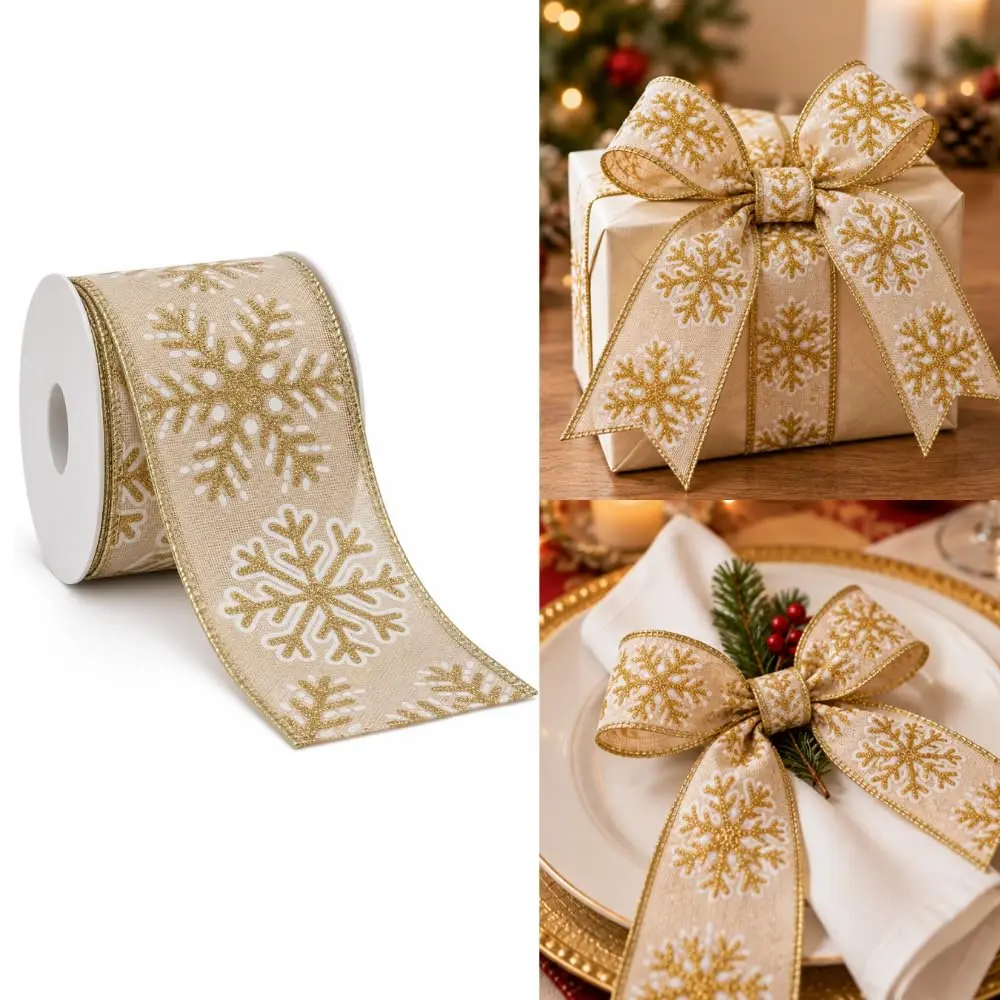 Fita Aramada Natalina Champagne Glitter 3mt x 6,3cm Flocos de neve - 1