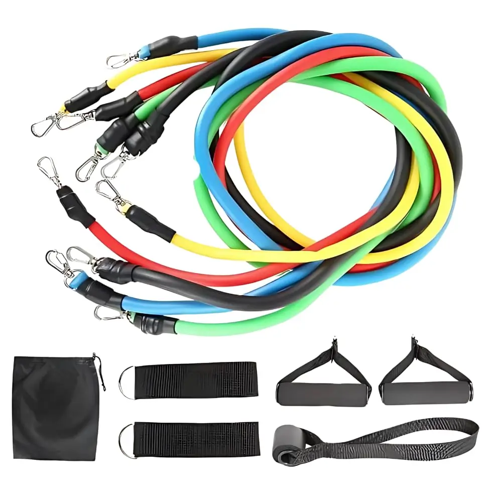 Kit 11 Peças Elásticos Extensor Funcional | Treino Em Casa, Academia, Pilates Yoga Musculação, Alongamento, Alças de Suspensão, Bolsa de Transporte