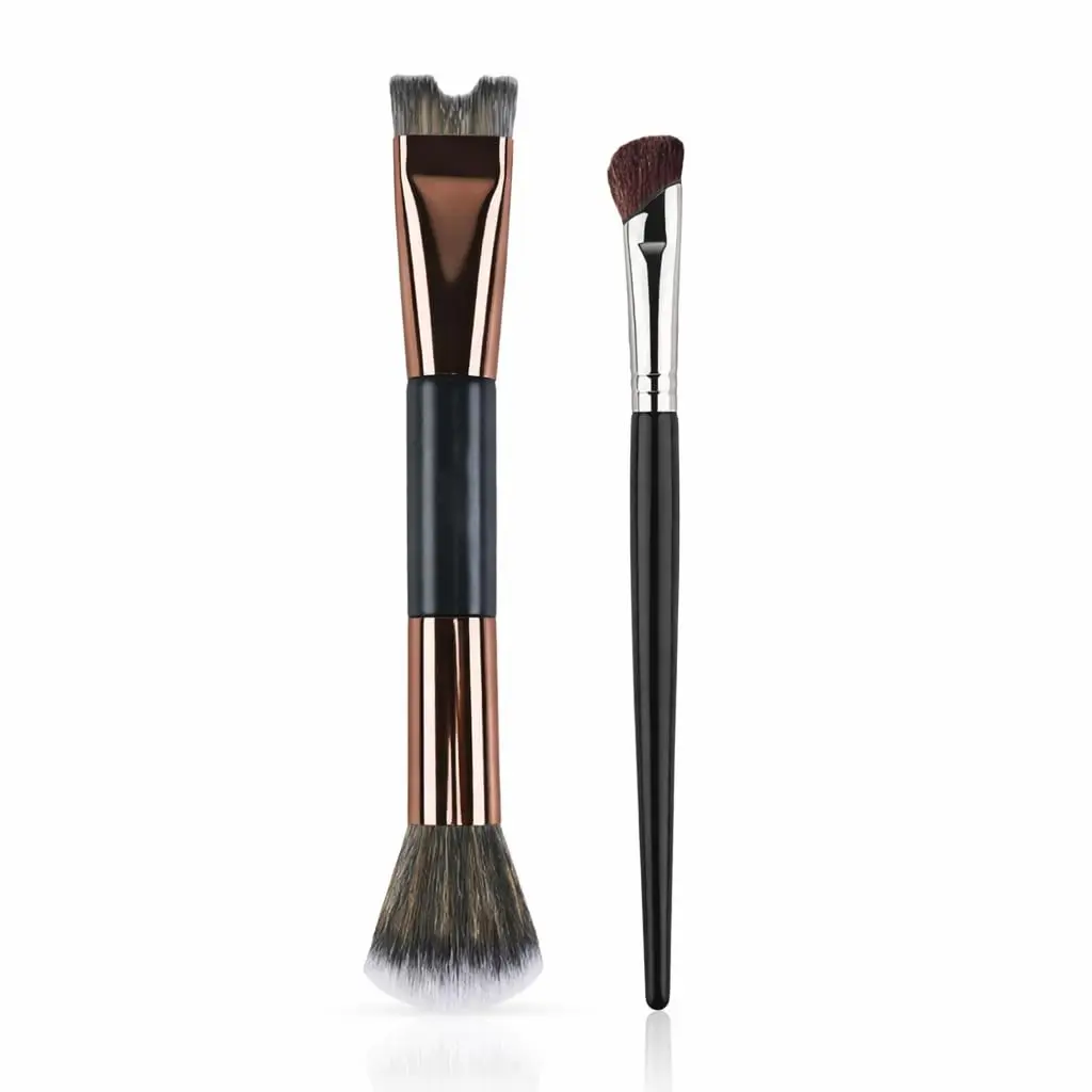 Kit Profissional Contorno de Nariz 2 Peças – Pincel Duplo U-Shaped + Pincel Angular de Precisão - Nylon Macio Vegano, Acabamento Natural, Ideal para Maquiagem Profissional e Uso Diário