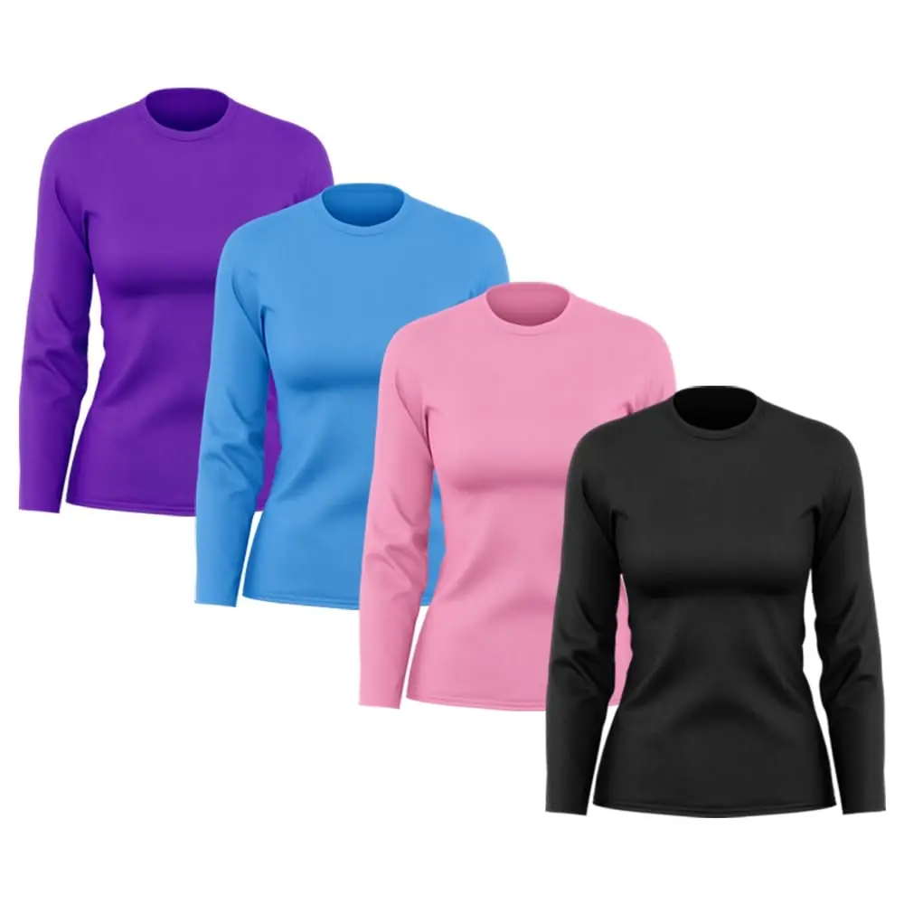 Kit 4 Camisetas Feminina Manga Longa Dry Básica Lisa Proteção Solar UV Térmica Blusa Academia Esporte Praia