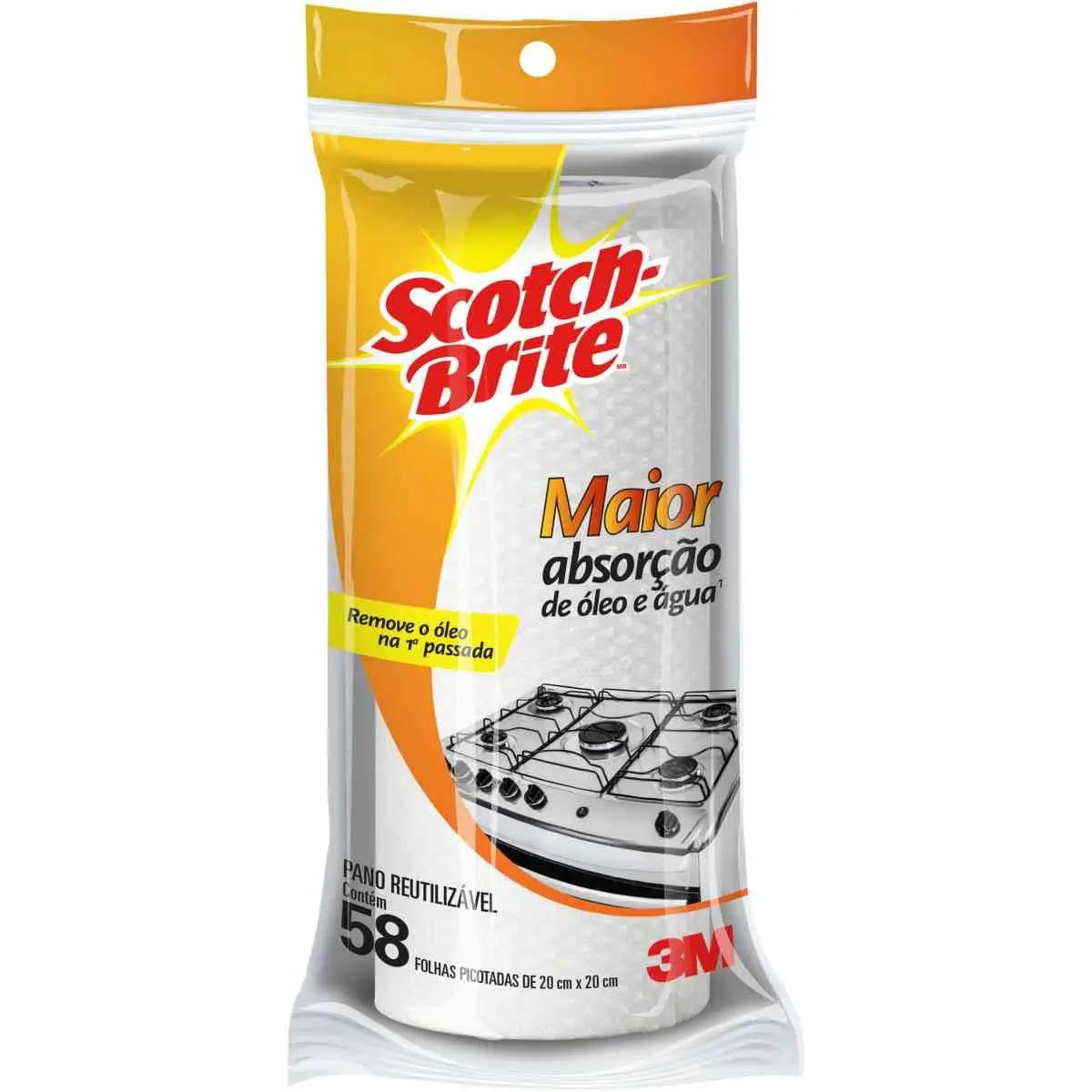 SCOTCH-BRITE 3M Pano Reutilizável 58 Folhas 20cm x 20cm 1 Unidade | Maior absorção de óleo e água, Toque macio e absorvente, Reutilizável até 232 usos, Ideal para cozinha - 1