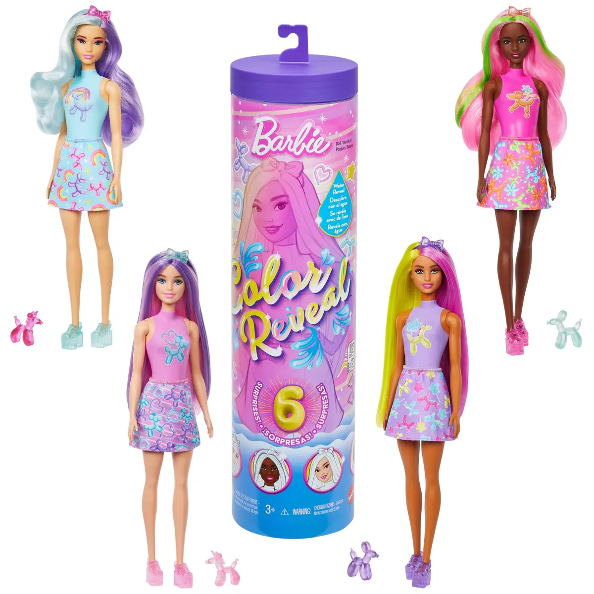 Boneca Barbie Color Reveal Sereia Surpresa Mattel. Boneca surpresa com cabelo colorido e cauda mágica para transformar. para crianças a partir dos 3 anos.