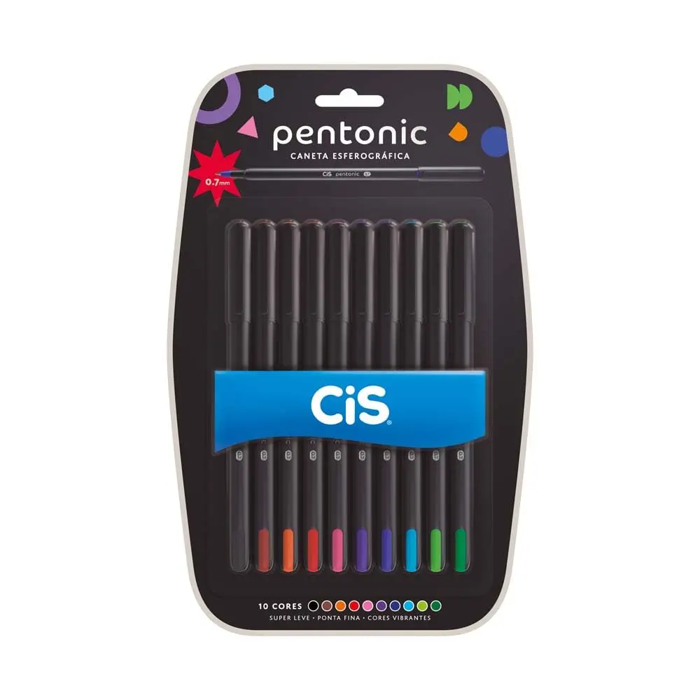 Caneta esferográfica 0.7mm Pentonic com 10 cores Cis