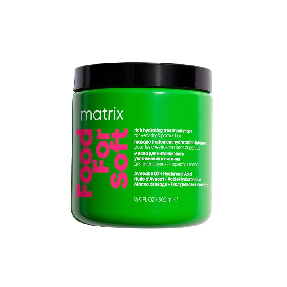 Matrix Food For Soft Máscara Capilar Hidratante, Com Ácido Hialurônico e Óleo de Abacate, Hidratação Profunda, Brilho e Maciez, Fórmula Vegana, Para Cabelos Secos, 500ml - 1