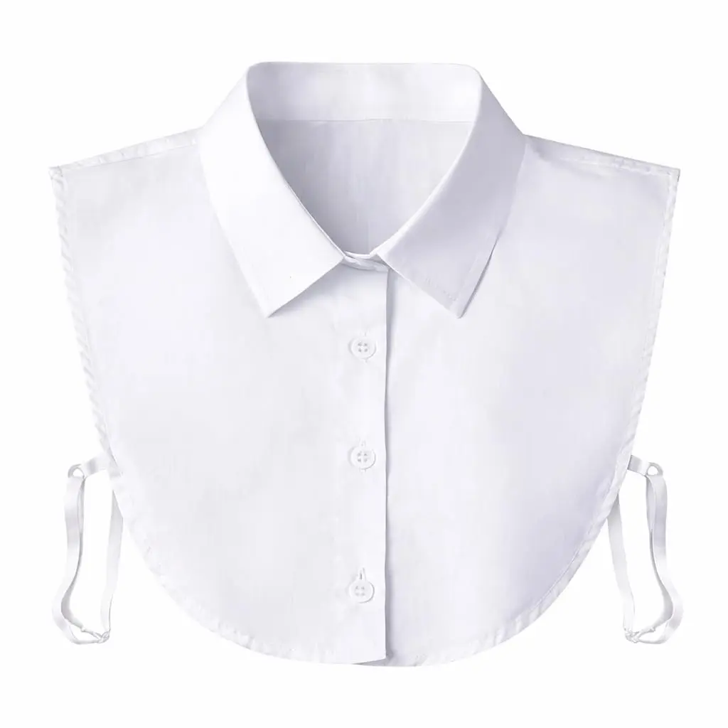 Gola Falsa Feminina Destacável Branca em Algodão - Colarinho Social Removível com Ajuste Lateral, Meia Camisa Fake para usar com Suéter, Vestido, Uniforme e Blusa