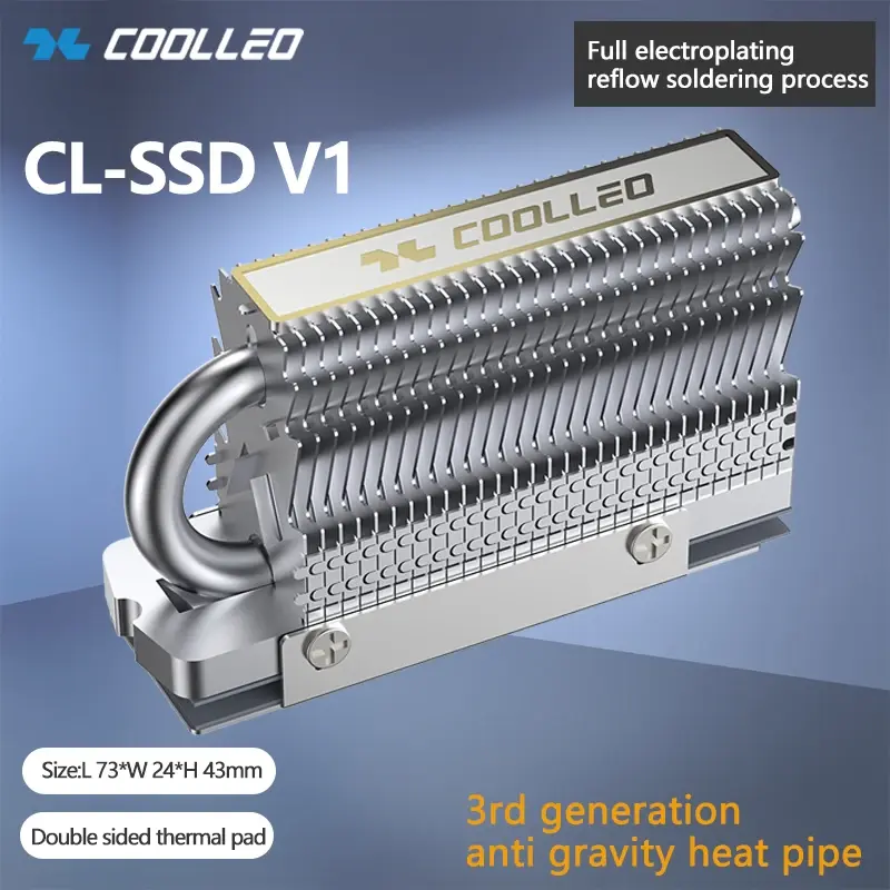 Cooleo CL-SSD v1 m.2 2280 ssd nvme dissipador de calor de estado sólido radiador totalmente galvanizado refluxo soldagem aghp heatpipe refrigerador - 1