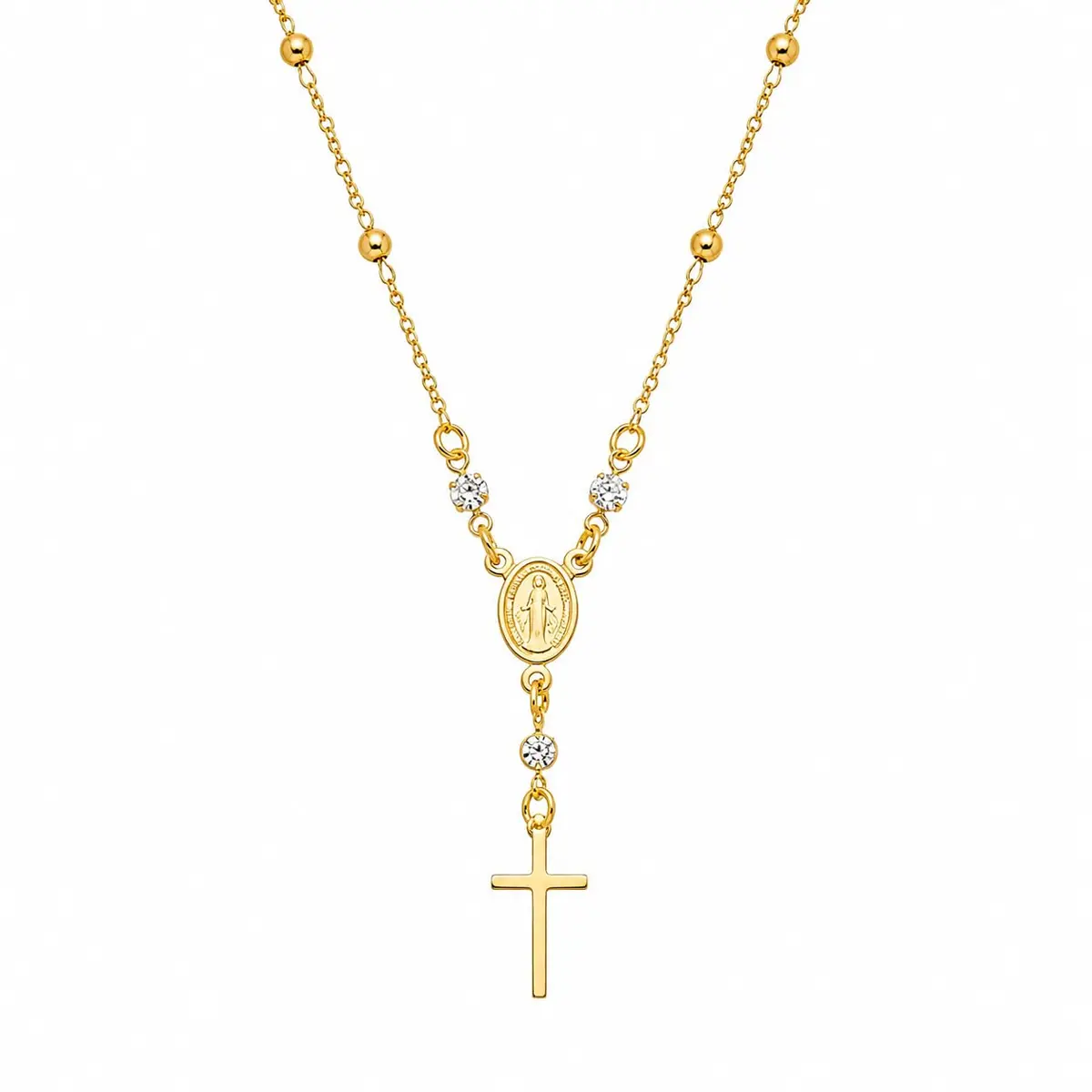 Colar Terço Rosário Cruz 45cm Banhado Ouro 18K Semi Joia Feminino Stella