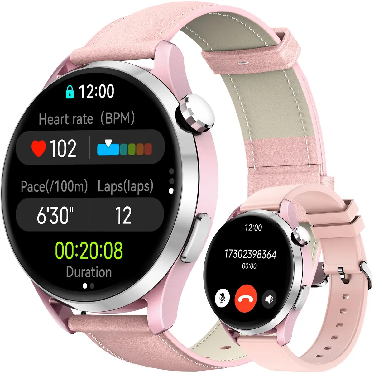 Relógio Kieslect Smartwatch 43 mm, tela AMOLED de 1,32 polegadas, chamadas e mensagens Bluetooth, mais de 178 modos esportivos, monitor de saúde, condicionamento físico e sono (Couro)