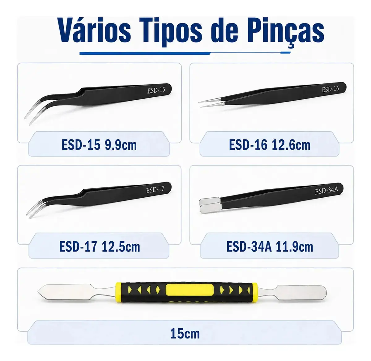 Kit 10 Pinças Antiestáticas Jogojunto ESD Eletrônica Solda thumbnail 2