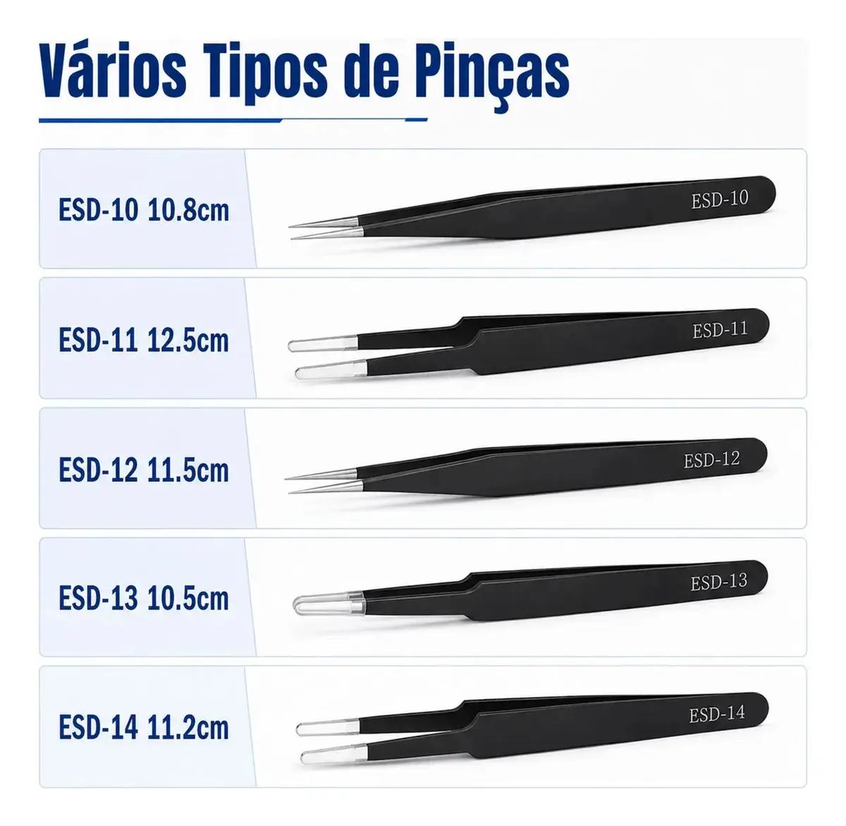 Kit 10 Pinças Antiestáticas Jogojunto ESD Eletrônica Solda thumbnail 4