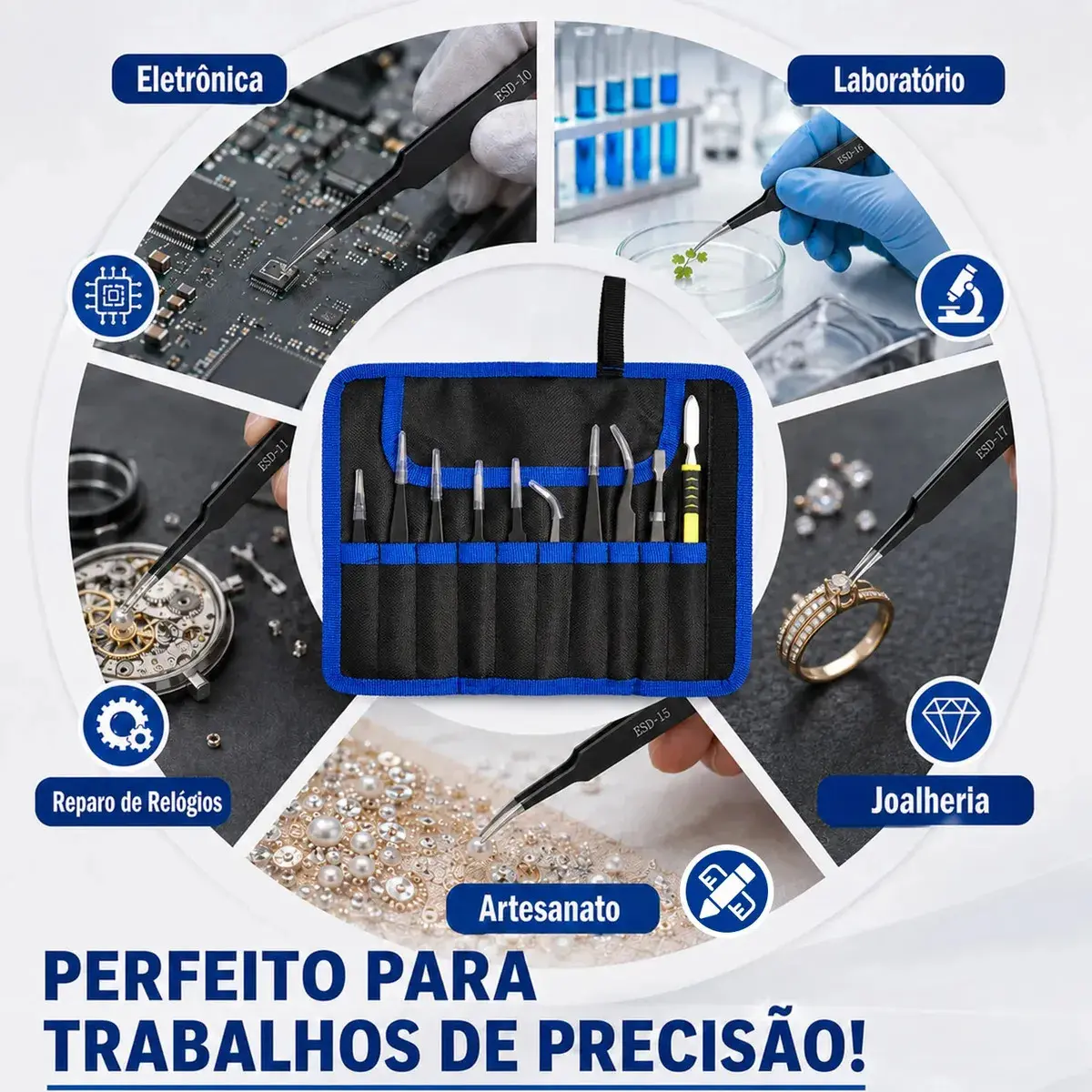 Kit 10 Pinças Antiestáticas Jogojunto ESD Eletrônica Solda thumbnail 9