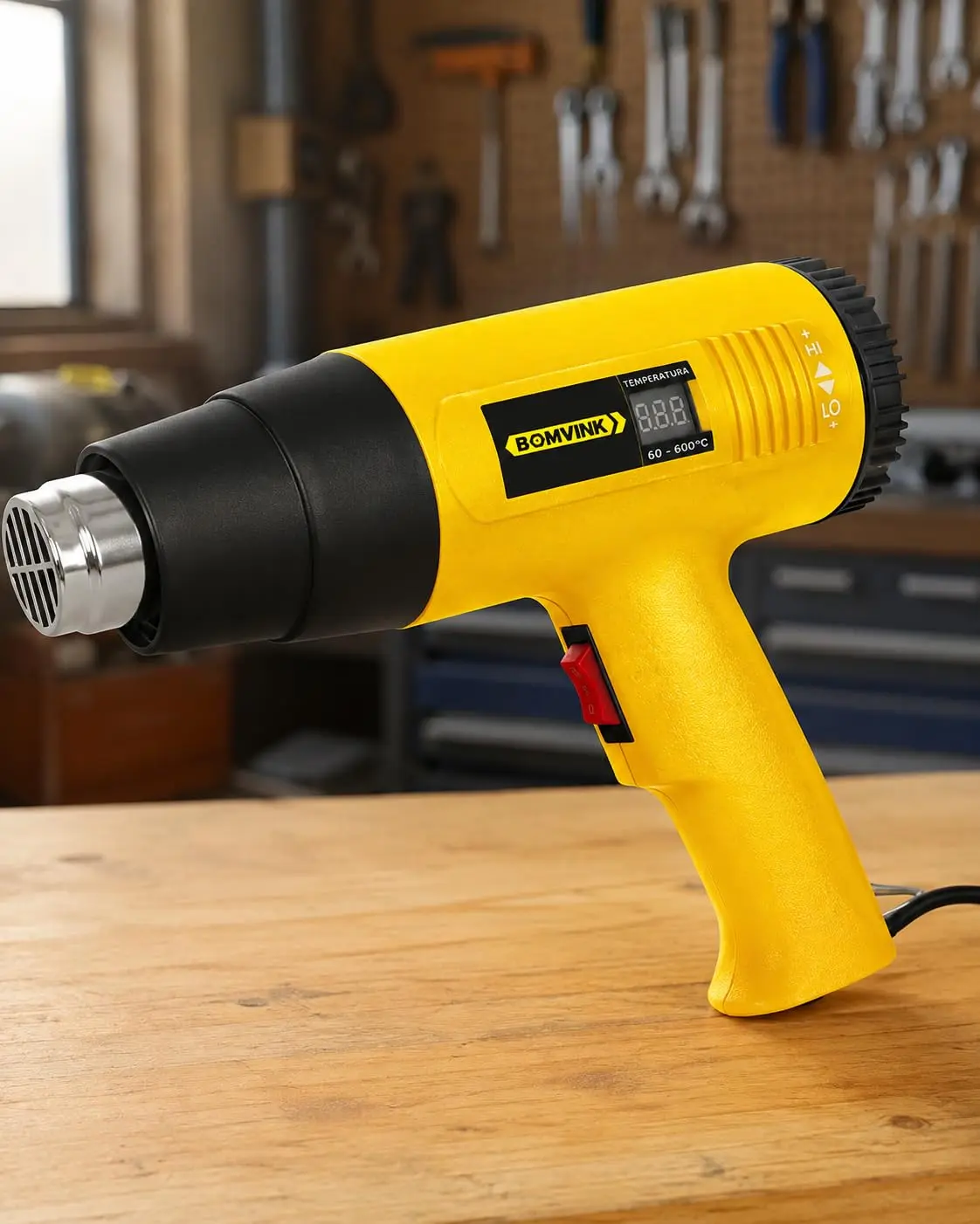 Soprador Térmico Digital 1600W 220V com Controle de Temperatura Variável 60°C a 600°C Display Digital 2 Velocidades Fluxo de Ar 250 a 500 L/min para Películas Adesivos Plásticos e Retrátil