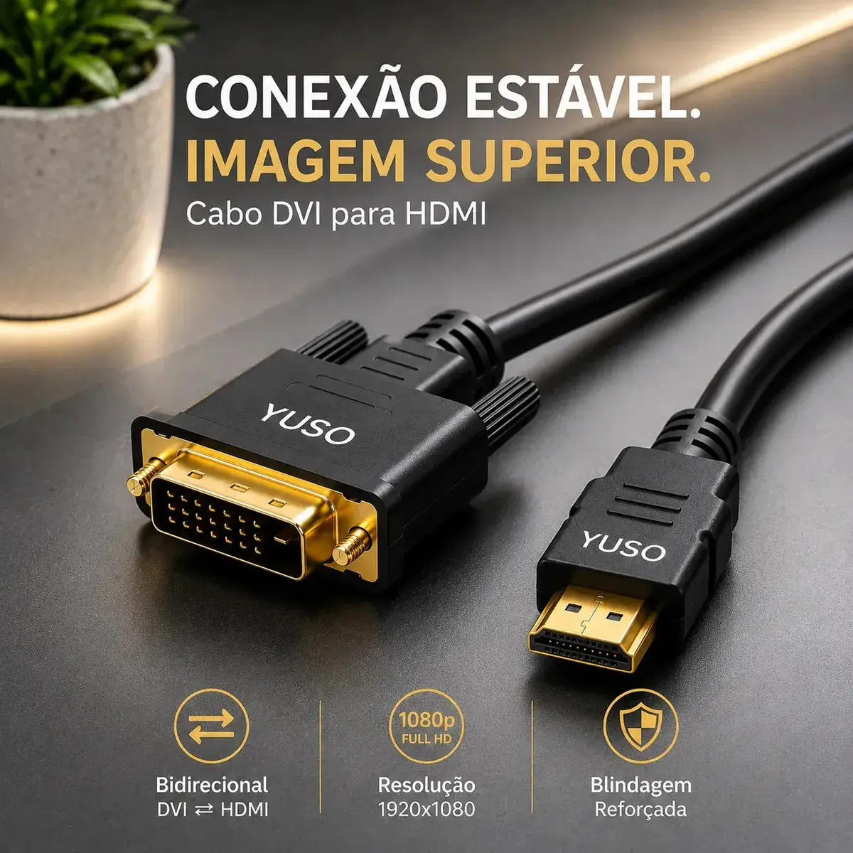 Cabo Hdmi Para Dvi 1,8 Metros 24+1 Bidirecional Full Hd Banhado A Ouro Blindado Dual Link Monitor Notebook Pc Tv Games Hdmi Macho X Dvi Macho - Yuso - 1