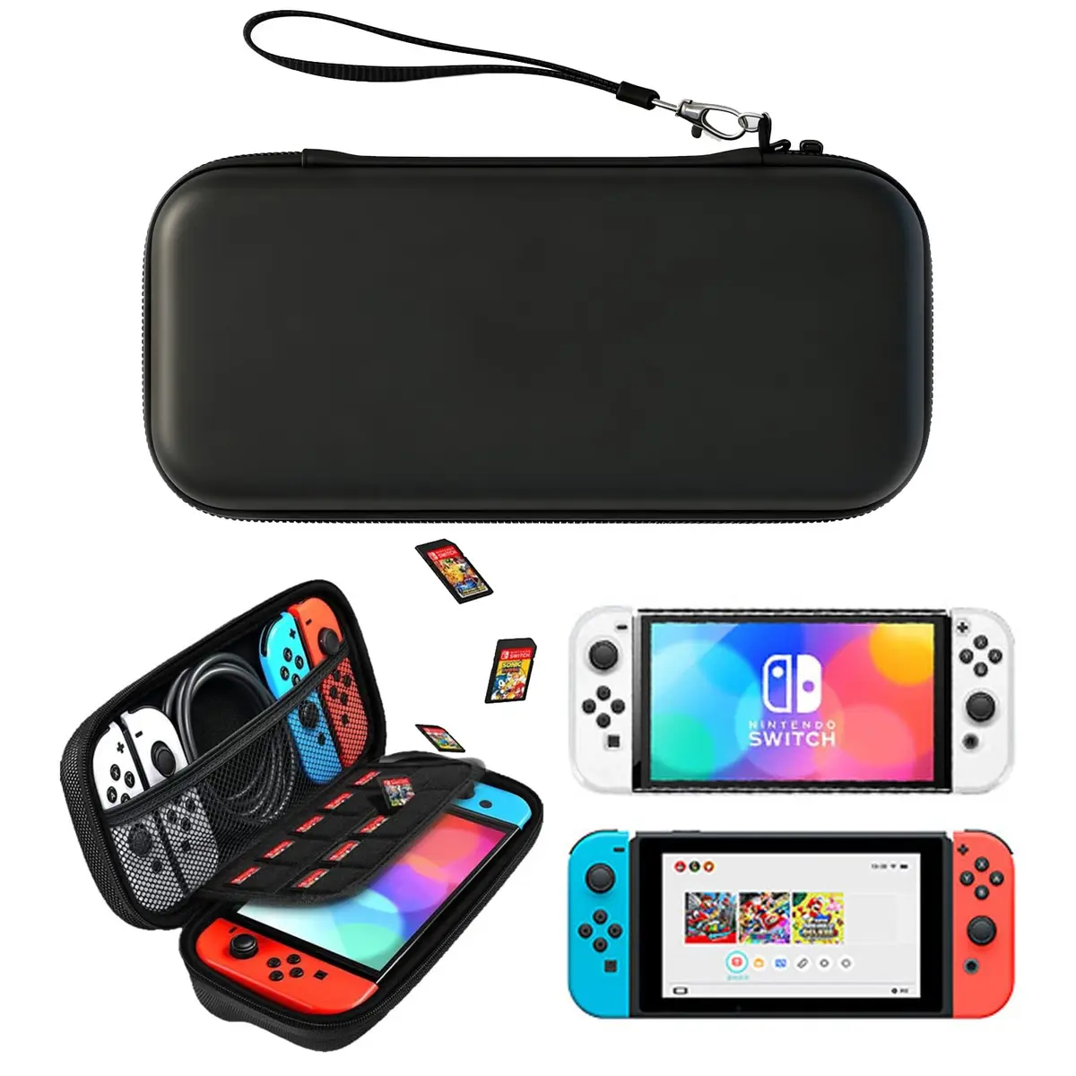 Case de Proteção para Nintendo Switch, Estojo de Viagem com Compartimentos (preto)