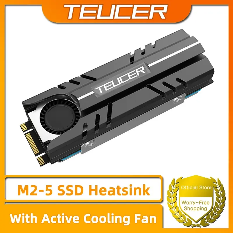 TEUCER M.2 SSD NVMe Dissipador de calor 2280 Dissipador de calor de circulação de ar de disco de estado sólido com ventilador de resfriamento ativo e almofada térmica - 1