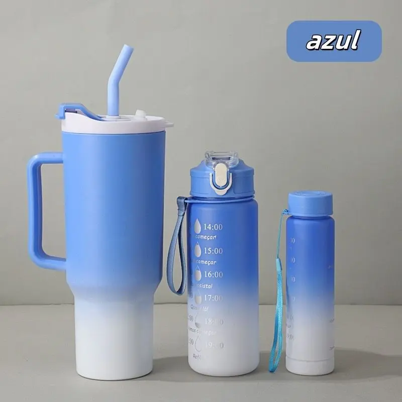 Kit 3 Garrafa Copo Agua Squeeze C/ Adesivos Lembretes beber Agua Tendencia NOVA - 1