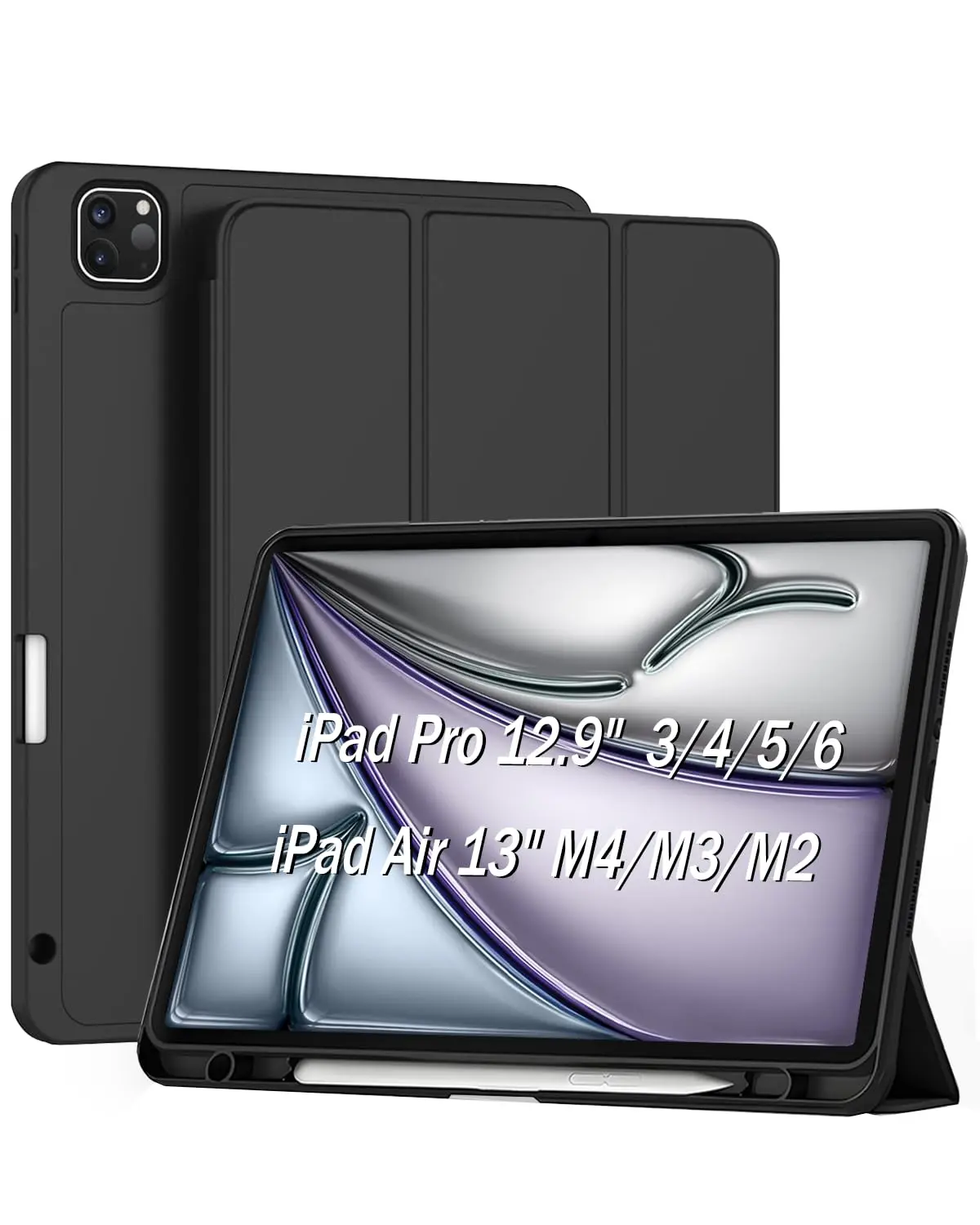 Capa para iPad Air 13 M4/M3/M2 / iPad Pro 12.9 6ª / 5ª / 4ª / 3ª geração 12.9-13 Polegadas com Compartimento para Caneta Stylus Traseira em TPU Macio Função de Ativação/Suspensão Automática - Preto