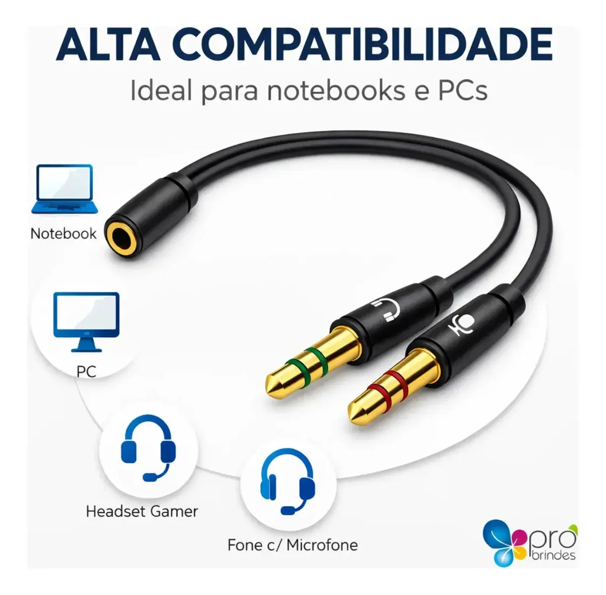 Cabo Adaptador P3(p2 Combo)p/ Fone E Microfone Headset 20cm Pro Brindes thumbnail 5