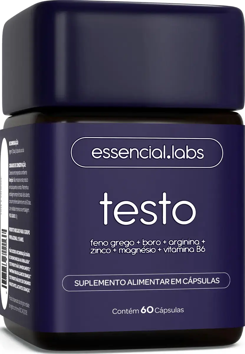 TESTO ESSENCIAL - Fórmula Avançada com Feno Grego, Boro, Arginina, Zinco, Magnésio e Vitamina B6 - 60 Cápsulas