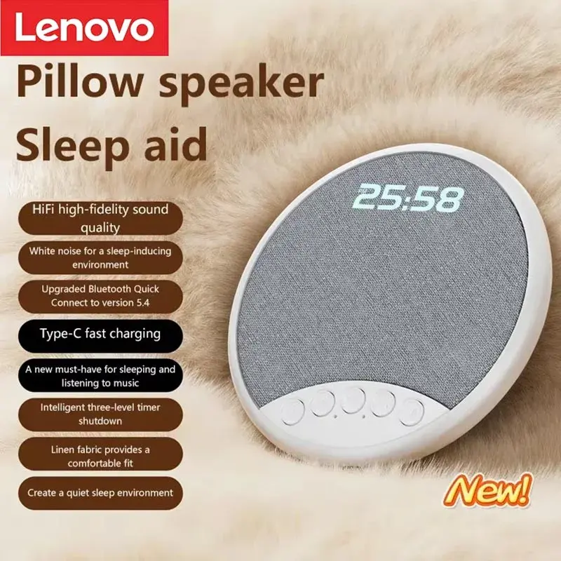 Caixa de Som Lenovo HiFi para Dormir com Ruído Branco, Bluetooth 5.4, Despertador Digital, Temporizador e Bateria de Longa Duração