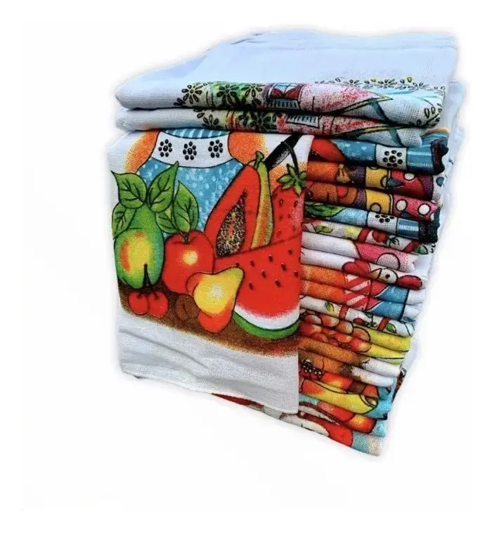 Kit 10 Panos de Prato Estampados 100% Algodão Cozinha 62x41cm
