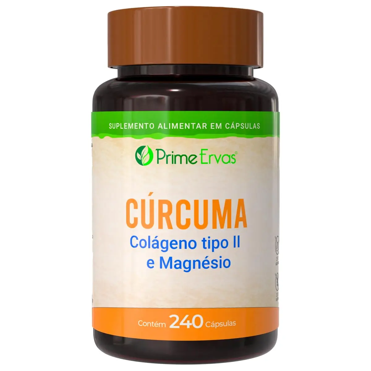Cúrcuma Com Colágeno Tipo 2 e Magnésio 240 Cápsulas Prime Ervas