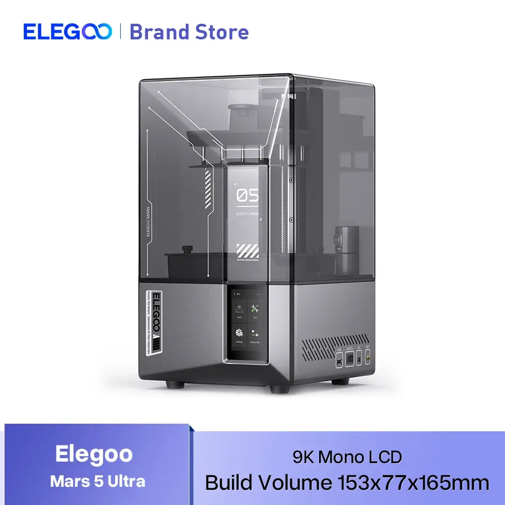 Impressora 3D ELEGOO Mars 5 Ultra 9K MSLA com Impressão de Alta Velocidade, Tamanho 153.36×77.76×165mm, Nivelamento Automático e Câmera Inteligente AI