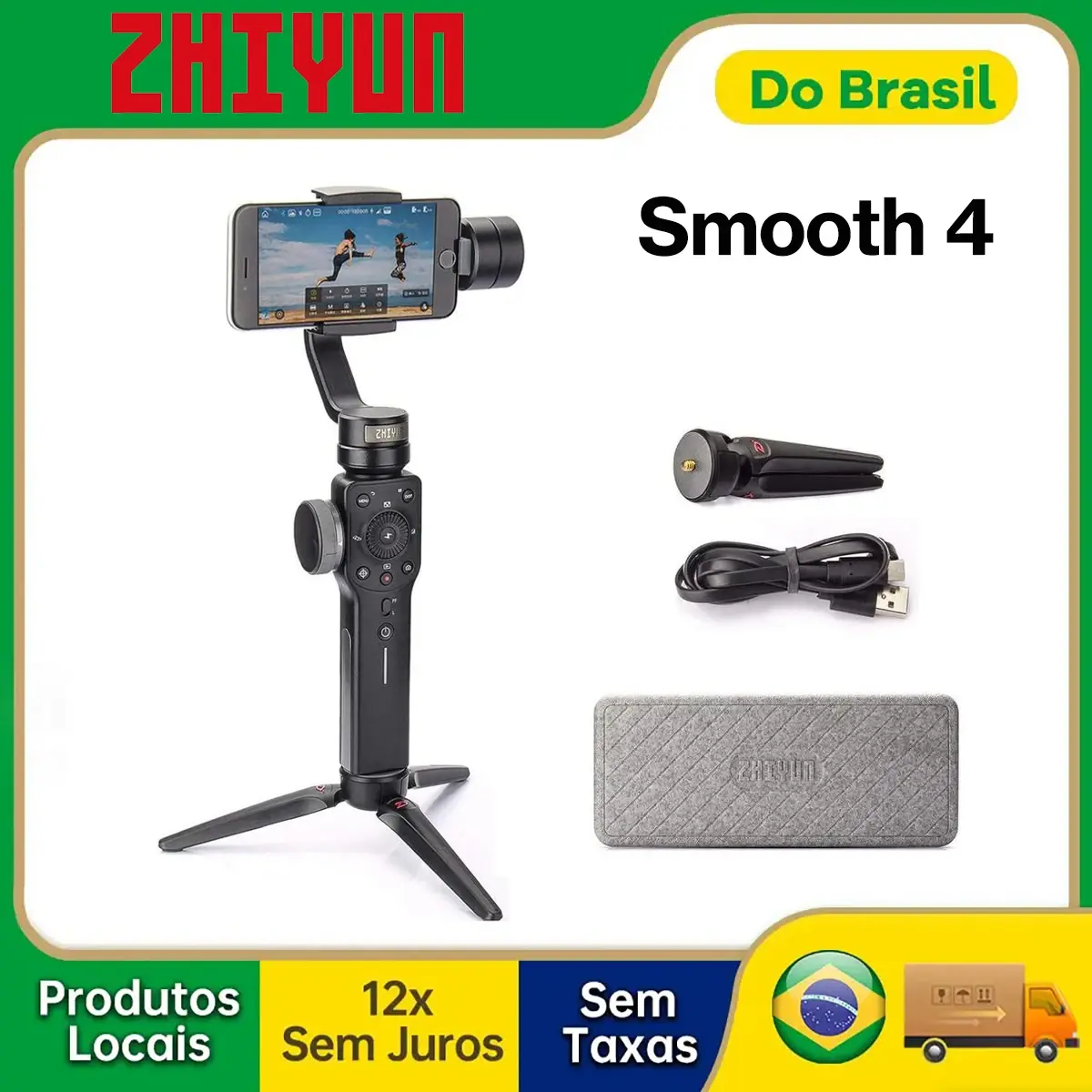 【Do Brasil】ZHIYUN Smooth 4 Estabilizador Gimbal de 3 Eixos para Smartphone para iPhone Samsung Huawei Android Tiktok Youtube Vlog - 1