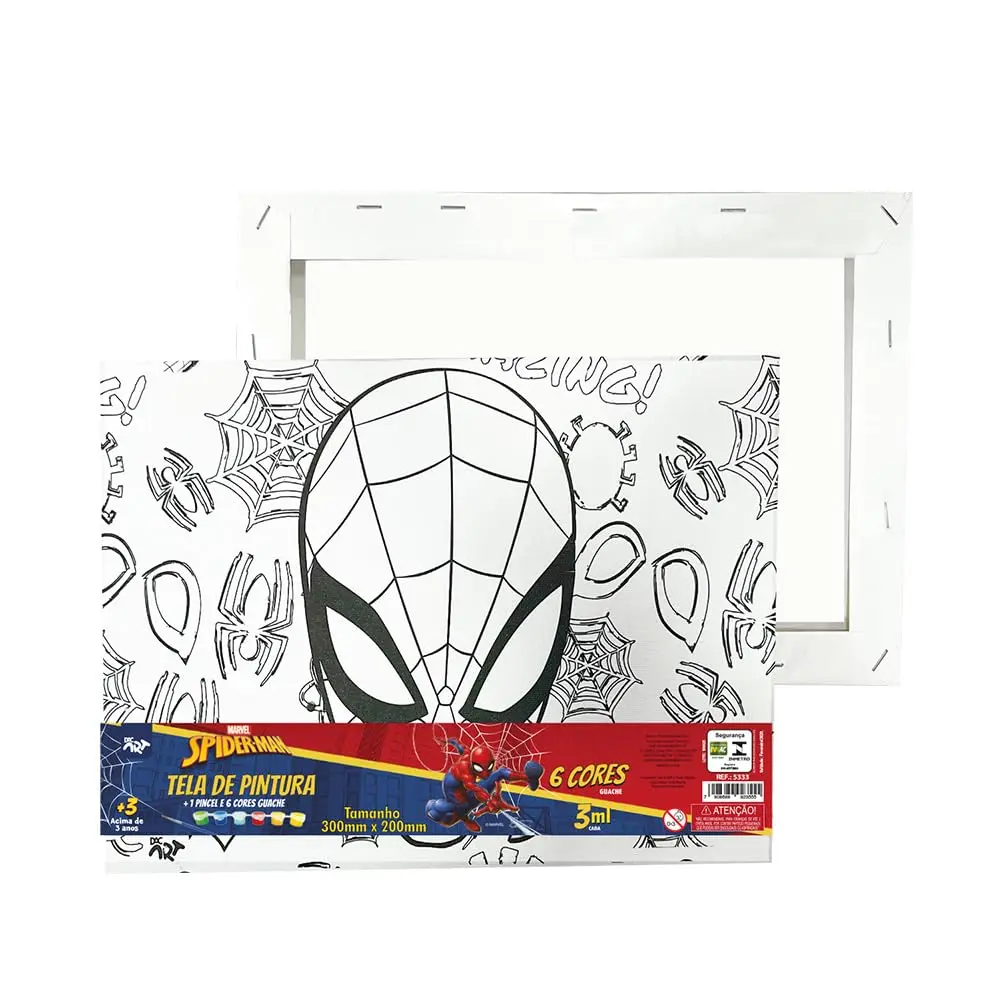 DAC - Tela para Pintura Guache com 1 Pincel e 6 Cores - Homem Aranha - 1