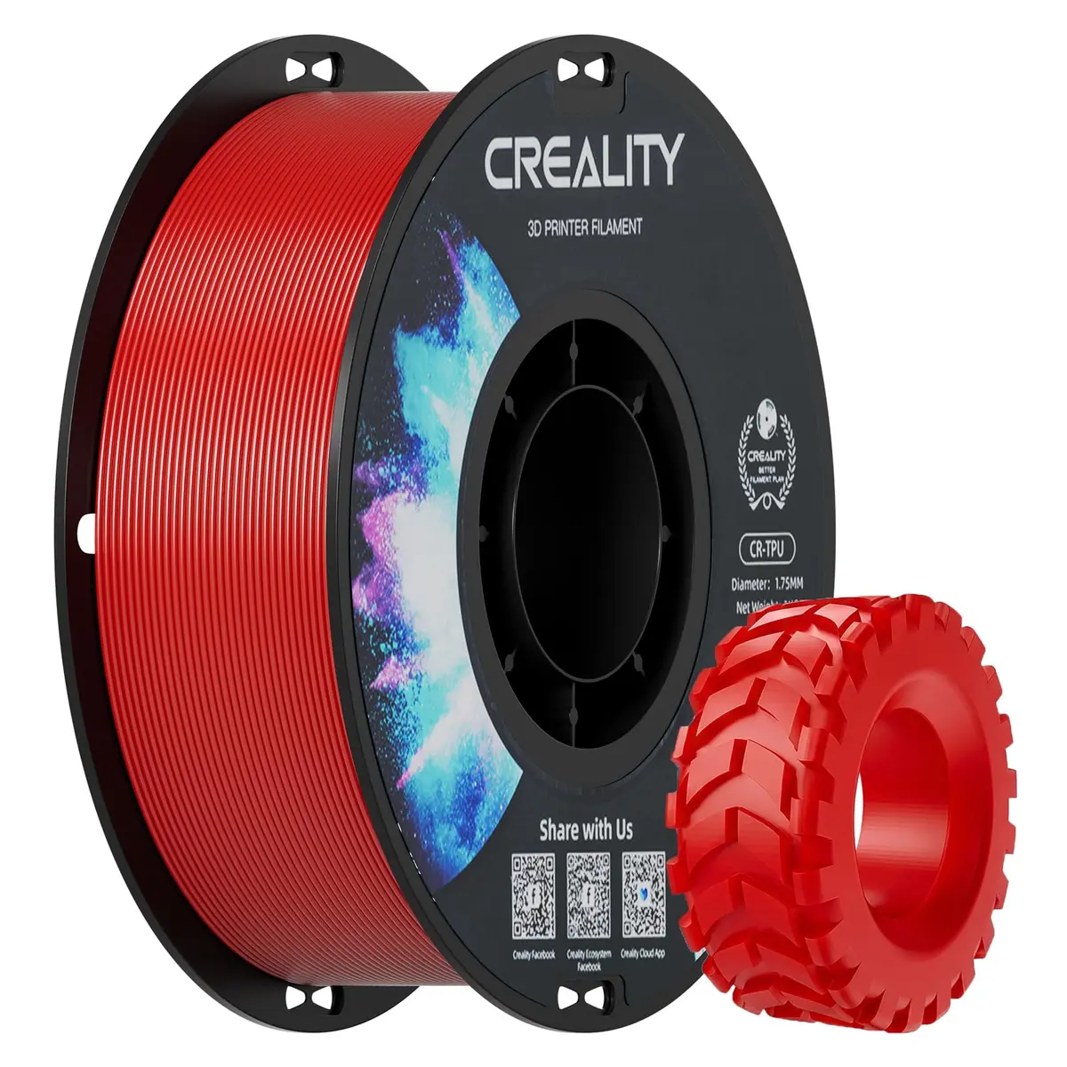 Creality TPU Filamento para Impressão 3D 1,75mm, Filamento Flexível, Alta Resiliência, Material Adesivo Macio, Elástico, 1kg (2,2lbs) Filamento TPU para Impressora 3D (Vermelho) - 1