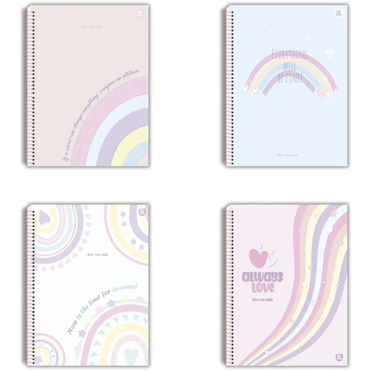 Kit de Cadernos, Animativa, 1 Matéria, Capa Dura, Arc-En-Ciel, 80 Folhas, Pacote com 4