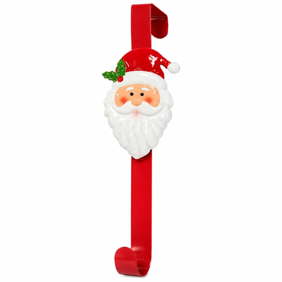 Suporte Gancho de Porta para Guirlanda Papai Noel 32,5 cm | Material de Ferro, Decoração Natalina, Fácil Instalação, Design Festivo, Cor Vermelha