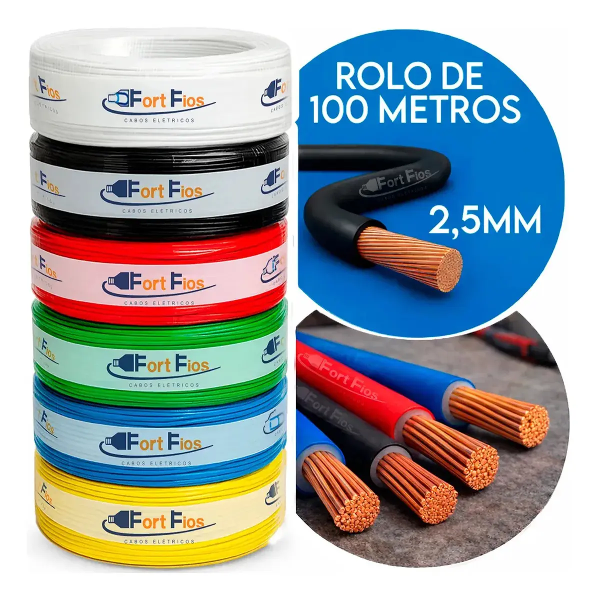 Fio Elétrico 2,5mm Preto Cabo Flexível Rolo Com 100m Metros 750v Antichamas - 1