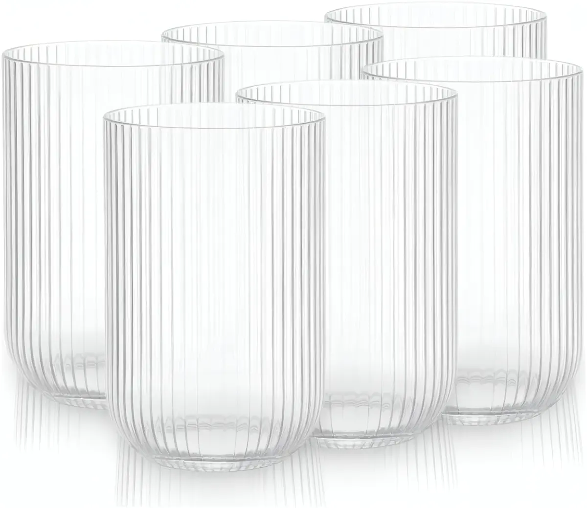 Jogo com 6 Copos Canelado Peças de Vidro Transparente, Linha 450ml | Conjunto para Suco e Água