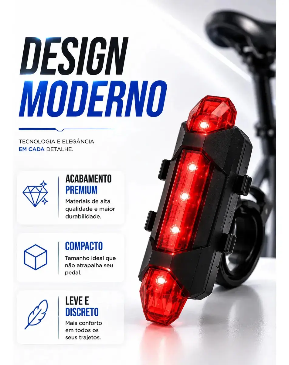 Kit Farol e Lanterna Premium Para Bicicleta Potente Recarregável Led Bike Ciclismo USB 400 Lúmens À Prova D'Água Blackbom thumbnail 4