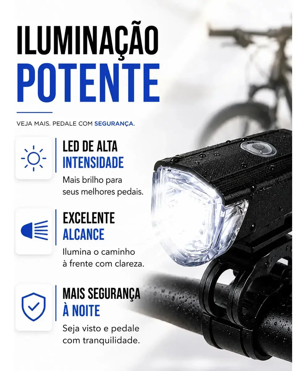 Kit Farol e Lanterna Premium Para Bicicleta Potente Recarregável Led Bike Ciclismo USB 400 Lúmens À Prova D'Água Blackbom thumbnail 5