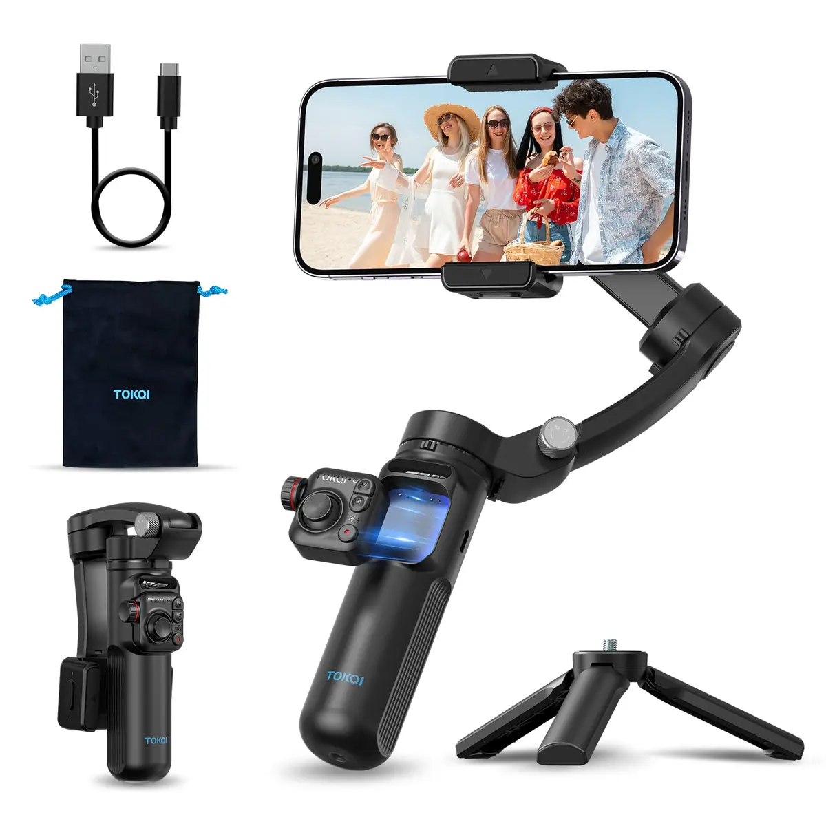 Estabilizador de Celular 3 Eixos, Gimbal Inteligente com Controle Remoto para Android e iPhone, Dobrável, para Vídeos e Fotos