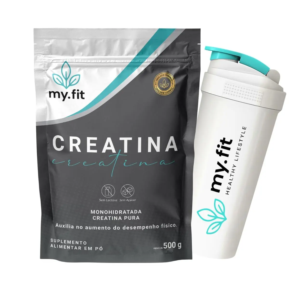 Creatina 100% Pura - Monohidratada com Laudo - Embalagem Econômica, Refil 500g + Coqueteleira - 1
