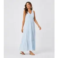 Vestido Midi Feminino Listrado Aishty Azul