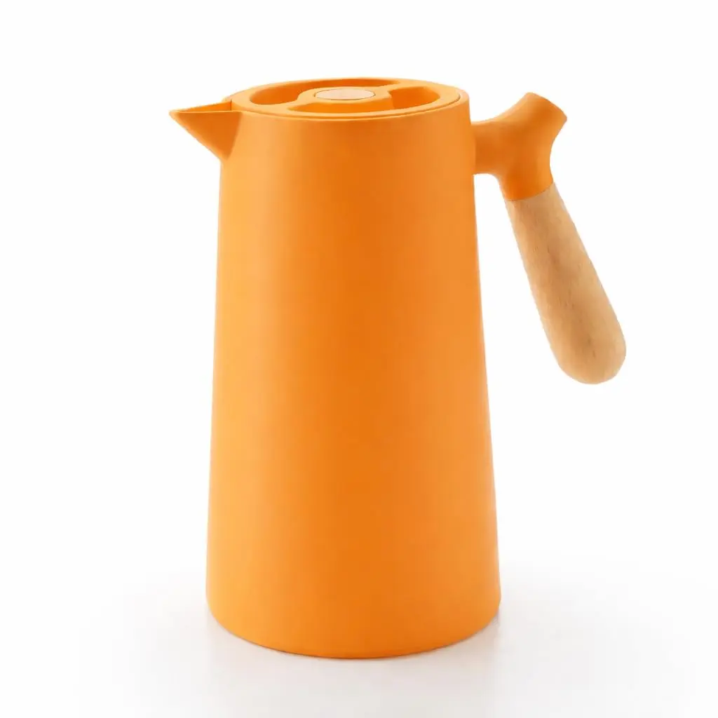Garrafa Térmica 1L Ampola de Vidro Cabo Bambu Laranja HABITARA HOME | Ampola de vidro, conservação térmica eficiente, cabo estilo bambu, base antiderrapante, abertura prática - 1