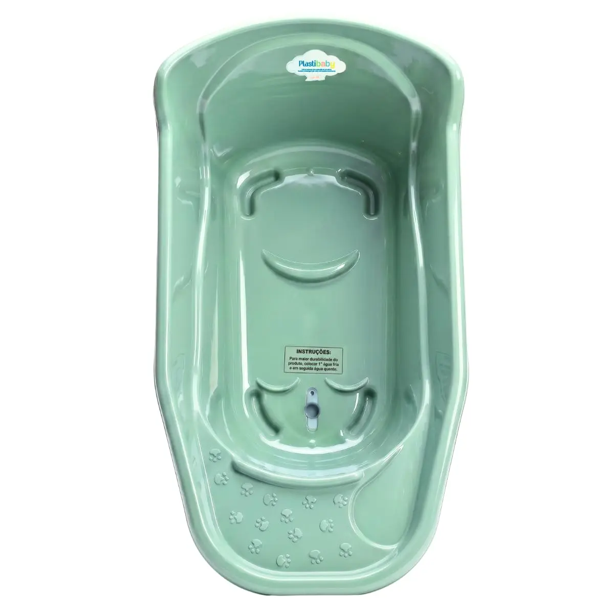 Banheira Infantil Plastibaby 20L Verde) | Livre de BPA, Formato Anatômico, Válvula de Silicone, Apoio para Bumbum e Pés, Bordas Reforçadas