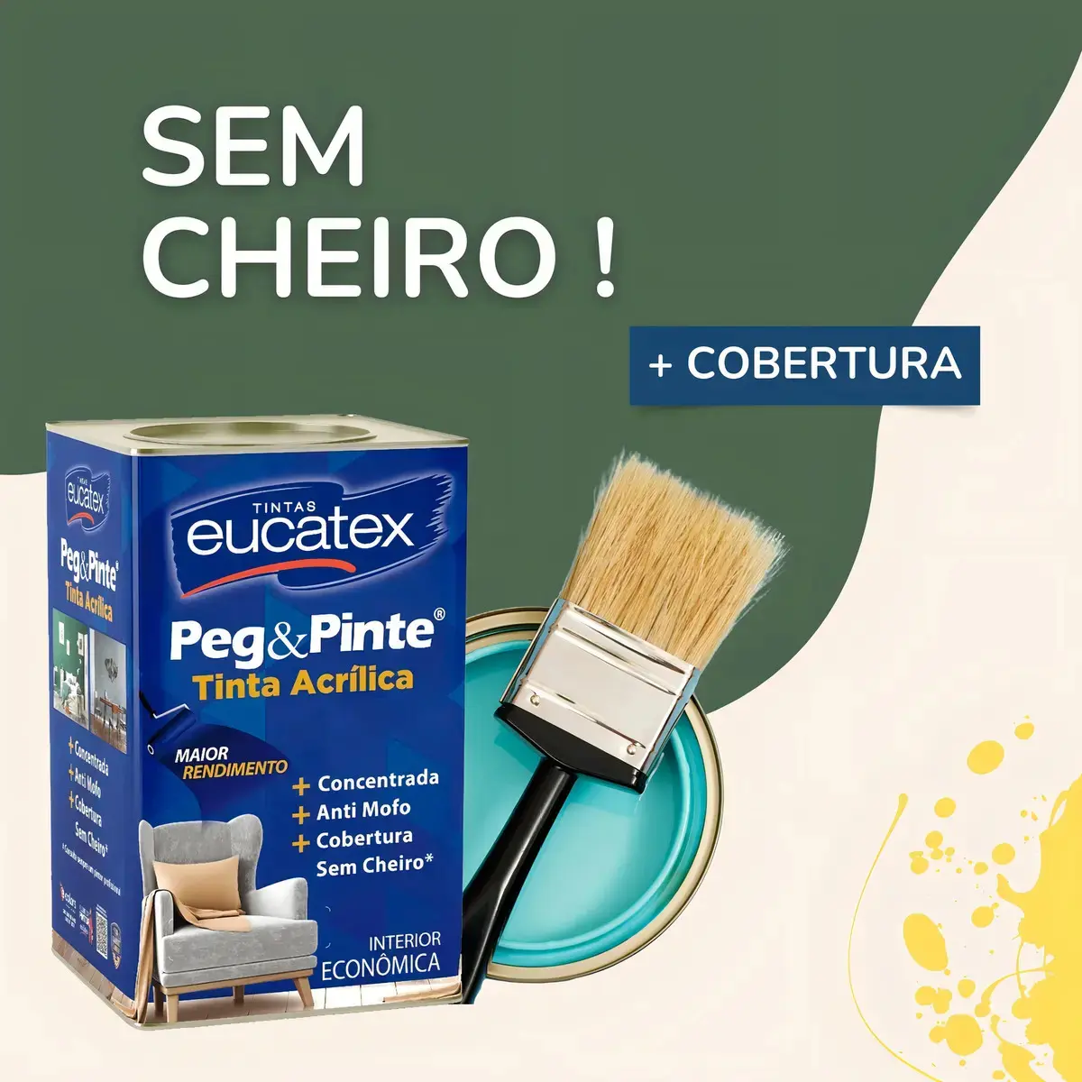Tinta Peg & Pinte Antimofo Sem Cheiro Cores 1 8 L Eucatex Acabamento Fosco Cor Areia Pipa thumbnail 2