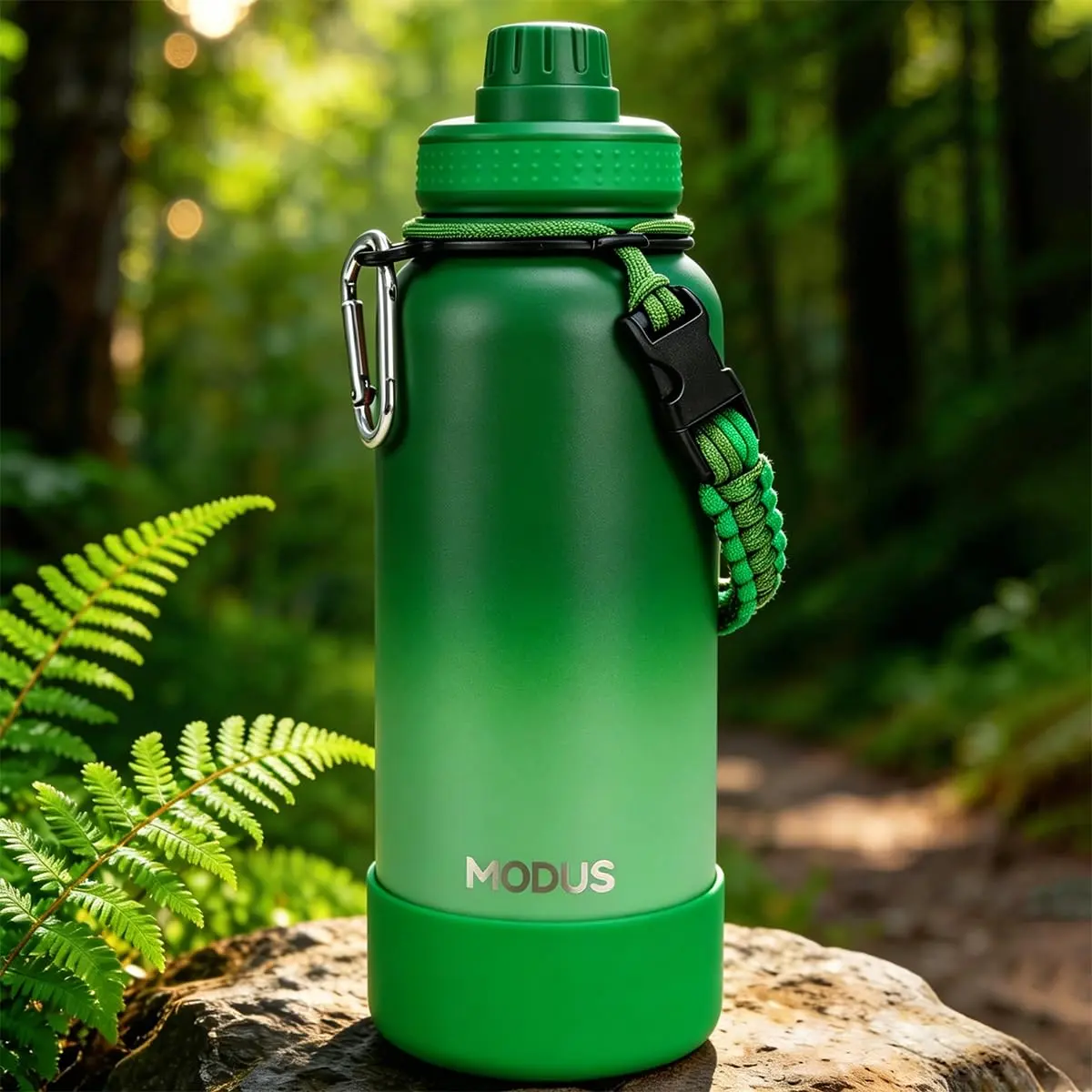 950ml Garrafa Térmica de Aço Inoxidável com Alça de Transporte e Base Antiderrapante de Silicone – Mantém a Água Gelada por até 24 Horas (Preto Verde) - 1