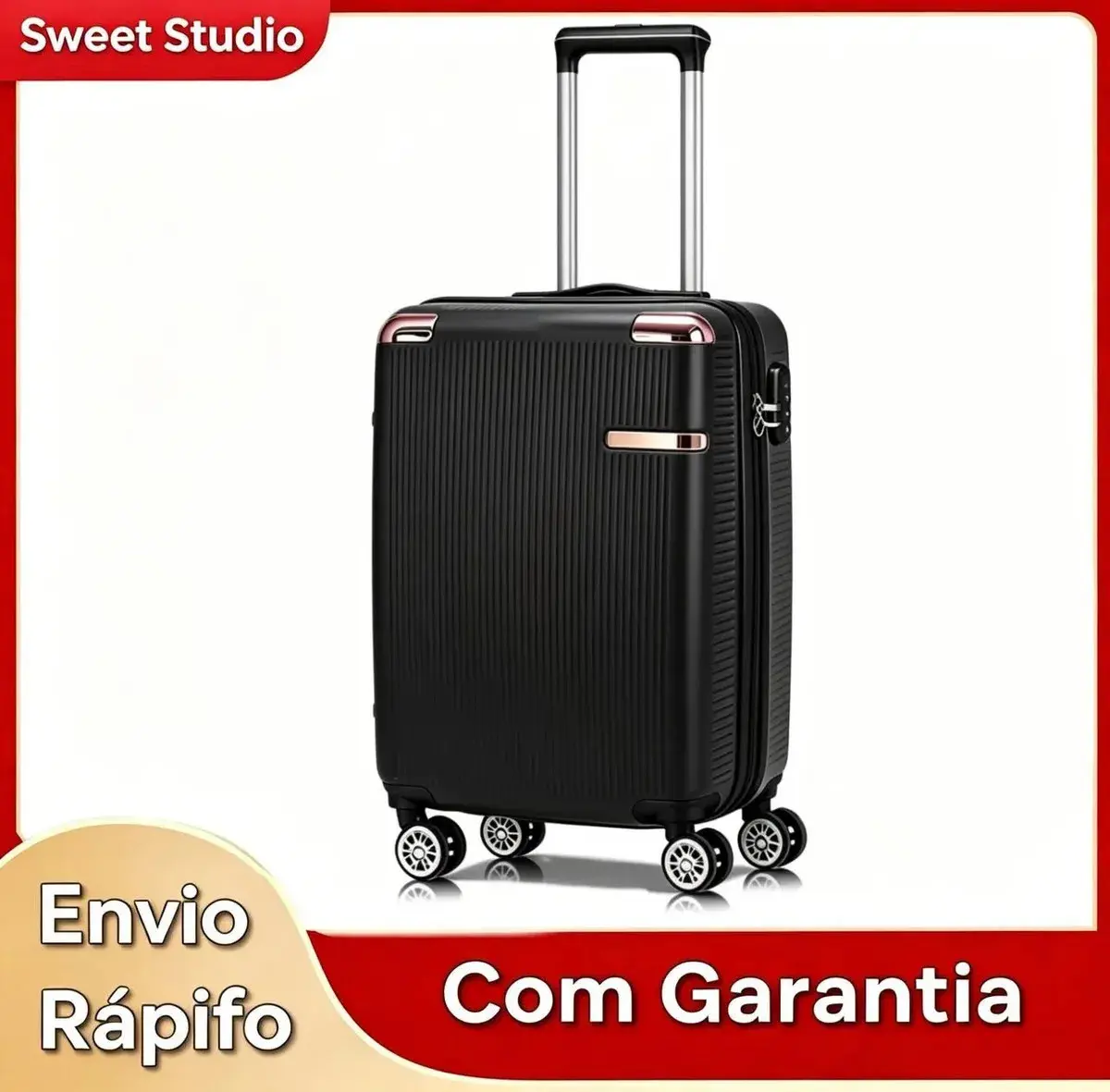 Mala De Viagem Sweet Studio Bordo Com Zíper Extensor Abs Rodinhas 360 Leva Na Cabine Do Avisão Resistente Preto 2090 - 1